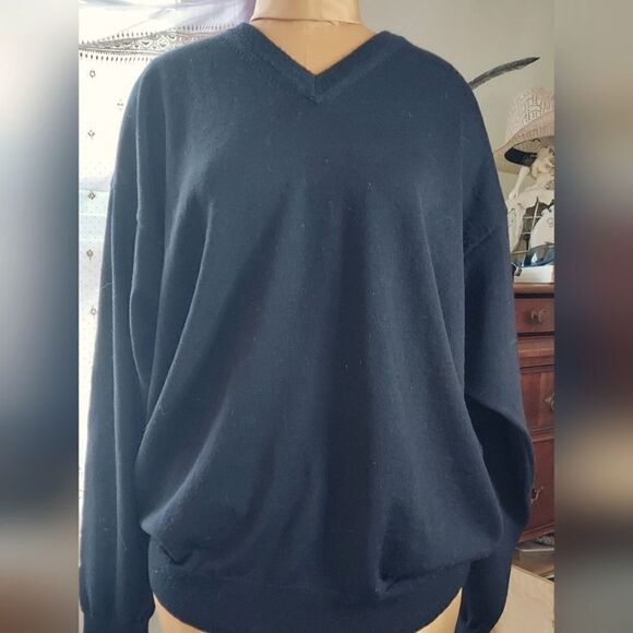 E-Luxe Merino Wool (100%) Black Mens V Neck Sweater XL - Picture 1 of 5